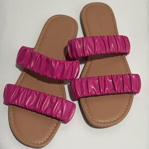 Old Navy Hot Pink Double Banded Slide Sandal with Ruffle Look Detail